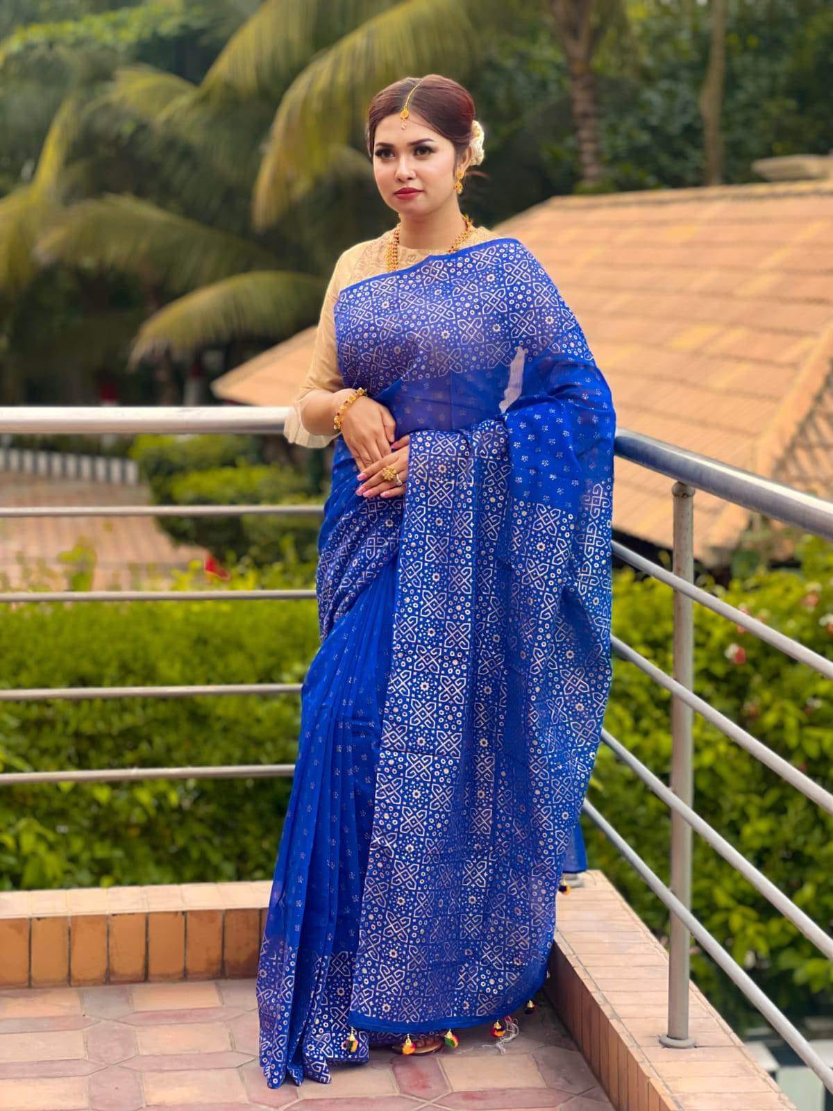Half Silk Handprited Sarees