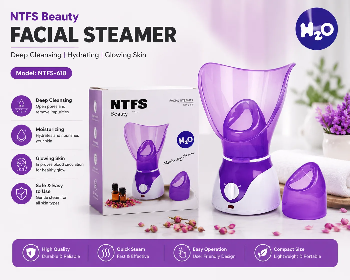 NTFS Beauty Facial Steamer (NTFS-618) – ডিপ ক্লিনজিং ও ময়েশ্চারাইজিং