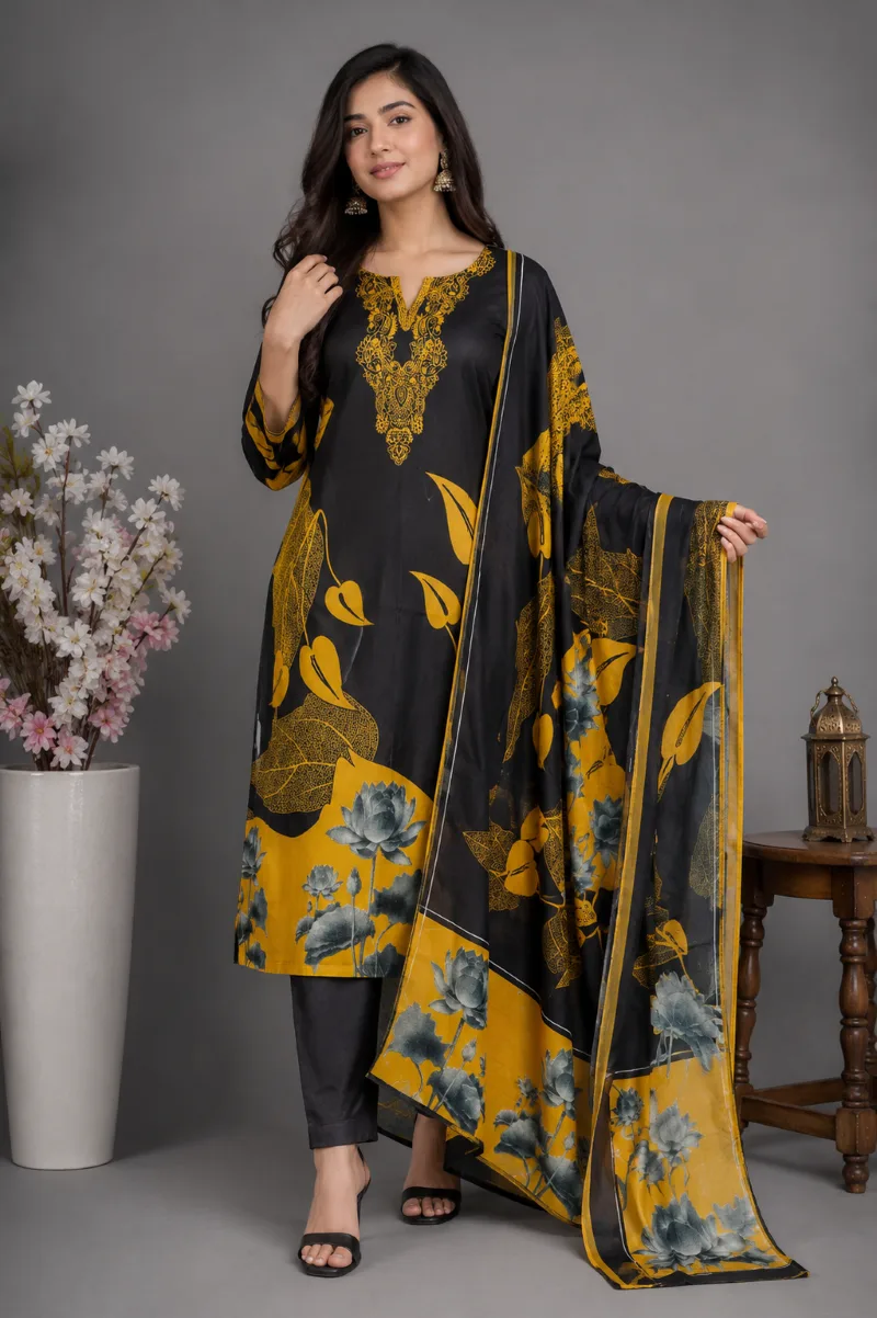 প্রিমিয়াম কালামকারি কটন থ্রি পিস