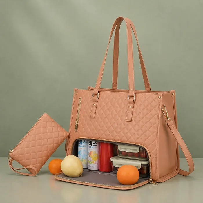 Women's Premium Lunch Tote & Pouch Set (Pink)