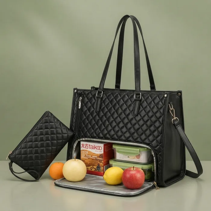 Women's Premium Lunch Tote & Pouch Set (Black)