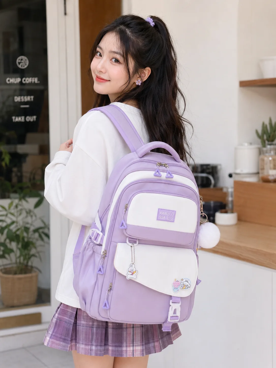 Cute Casual Premium Kids School Backpack (Purple)