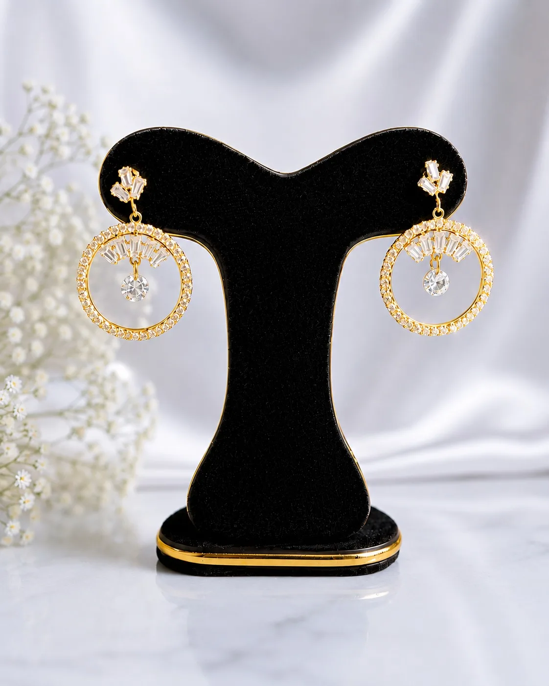 Golden Crystal Circle Drop Earrings