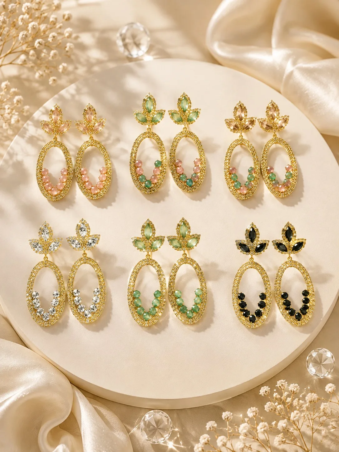 Elegant Crystal Oval Drop Earrings