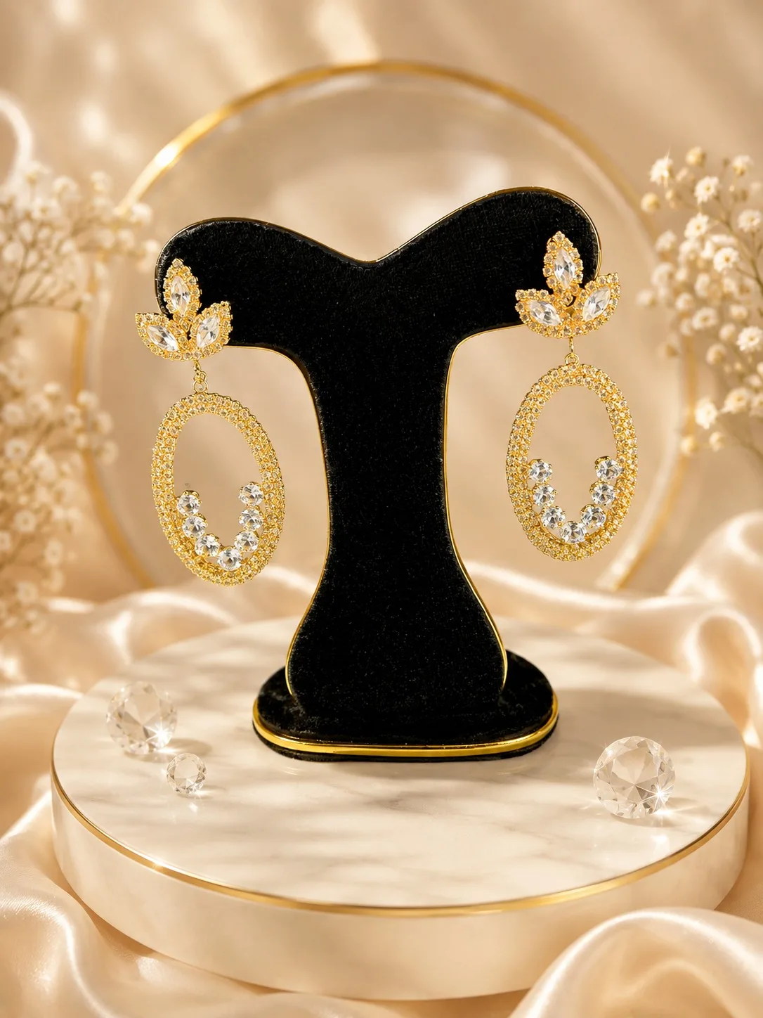 Elegant Crystal Oval Drop Earrings