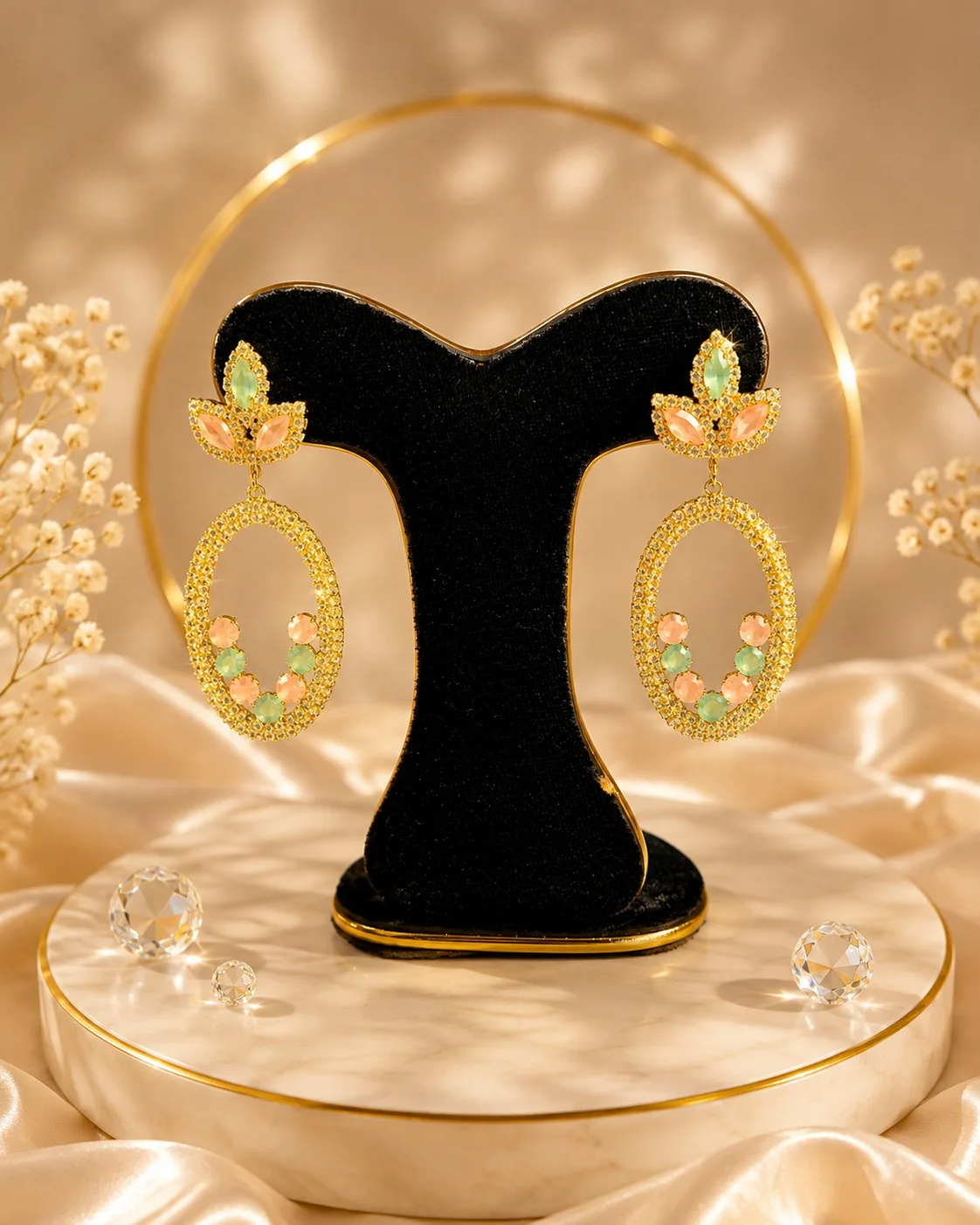Elegant Crystal Oval Drop Earrings