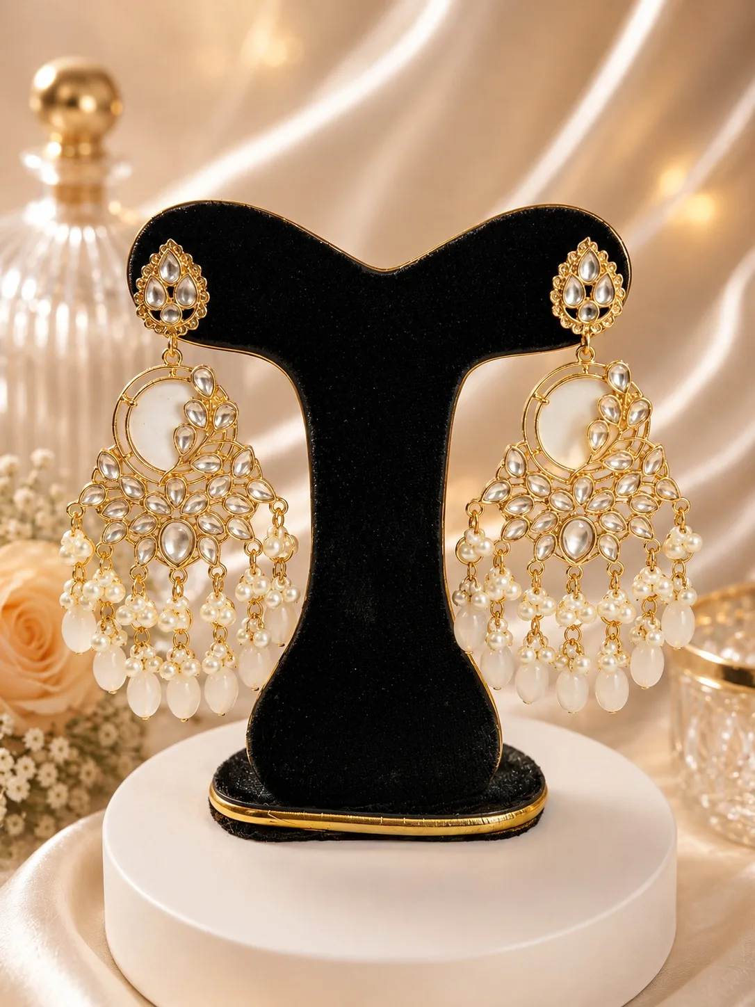 Royal Kundan Pearl Chandbali Earrings