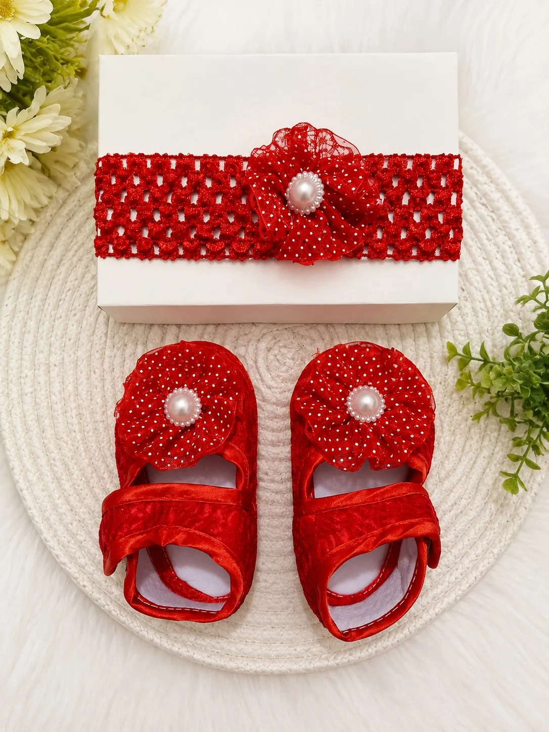 Baby Floral Shoes & Matching Headband Set