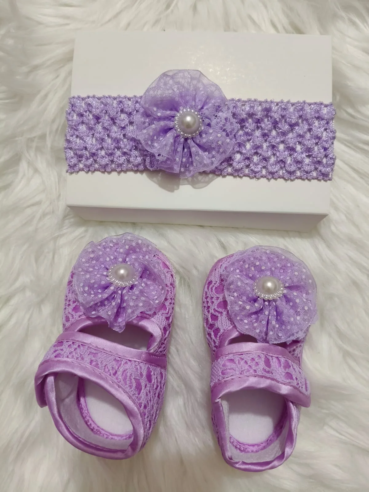 Baby Floral Shoes & Matching Headband Set
