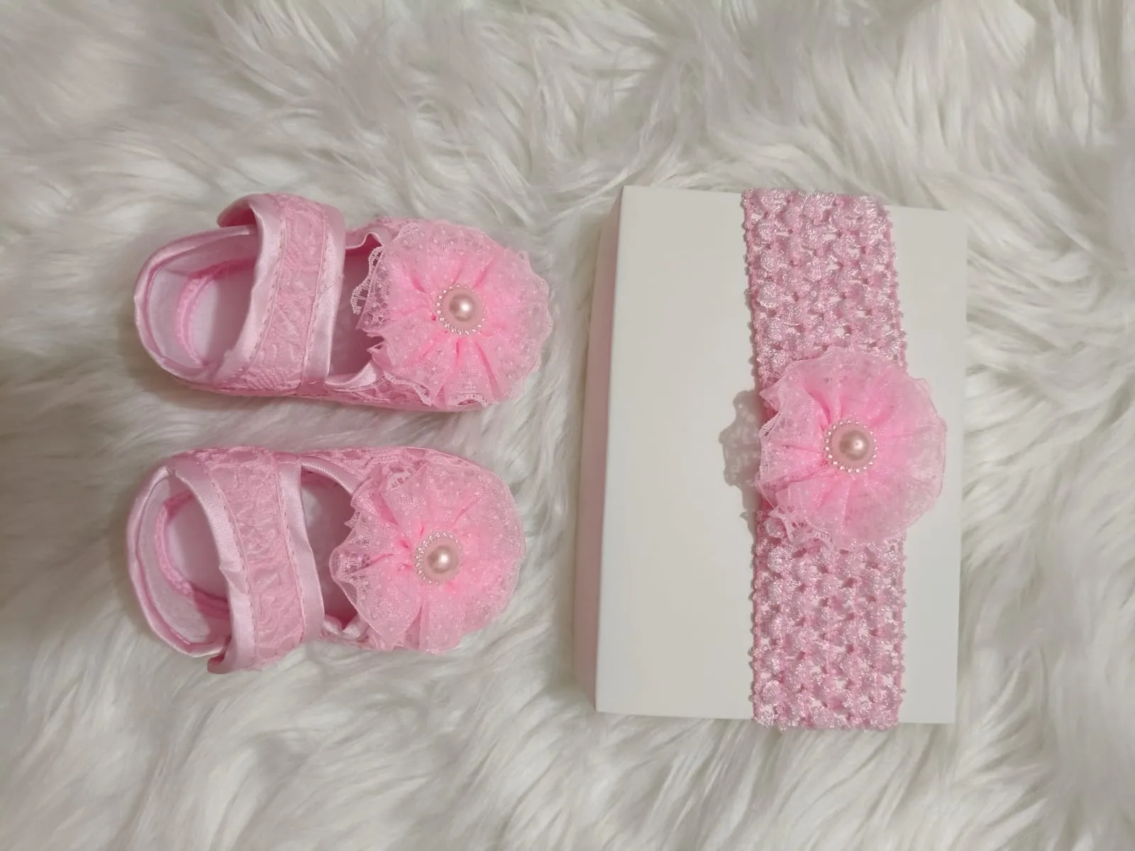 Baby Floral Shoes & Matching Headband Set