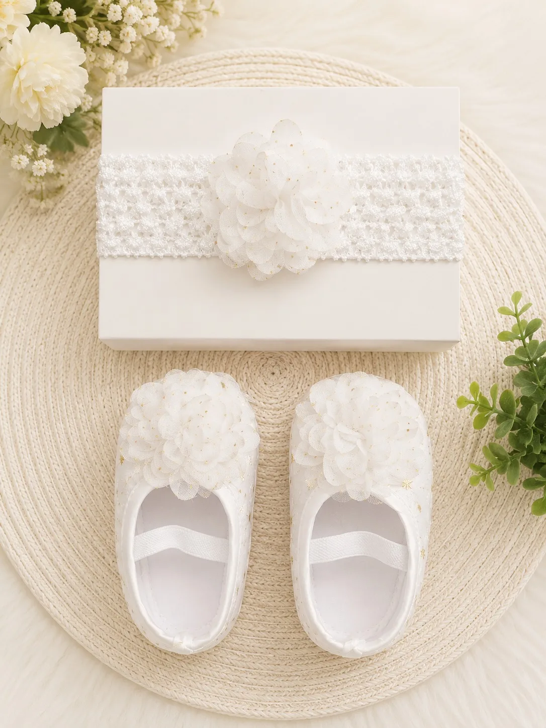 Baby Floral Shoes & Matching Headband Set