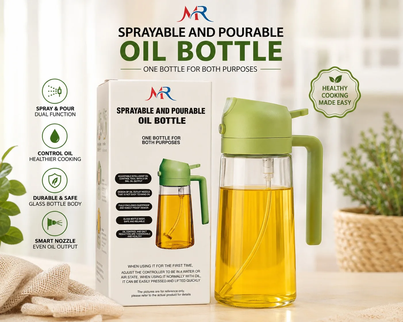 2-in-1 Spray & Pour Glass Oil Bottle