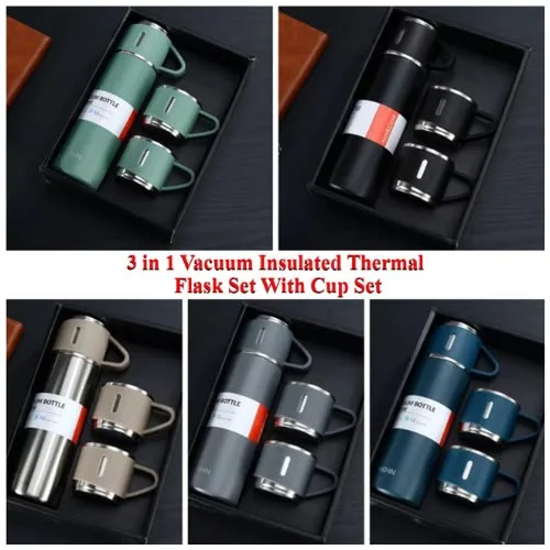 3 in 1 Vacuum Insulated Thermal Flask Set