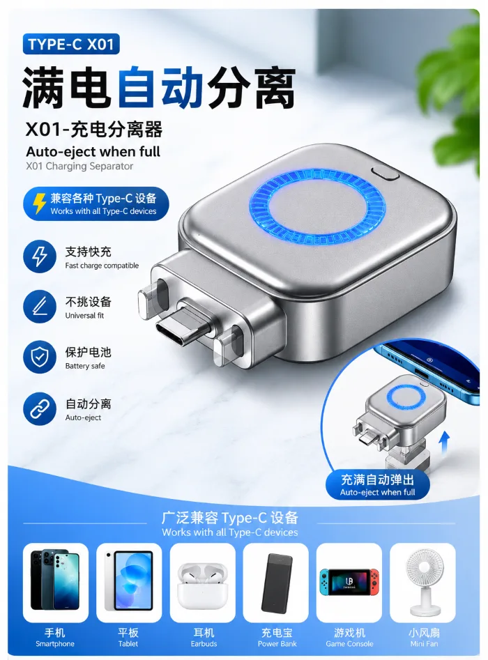 Auto Eject & Battery Protection-Type-C Charging Separator