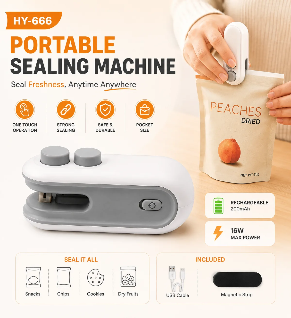 HY-666 Rechargeable Portable Sealing Machine
