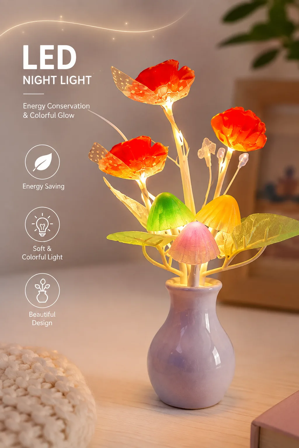 Colorful LED Flower & Mushroom Night Light