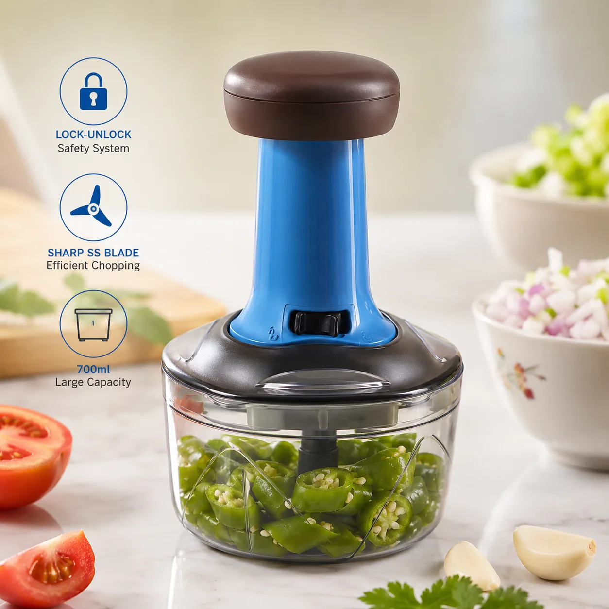 6 Sharp Stainless Steel Blade Manual Vegetable Chopper
