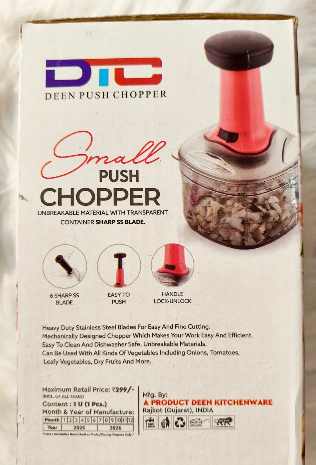 6 Sharp Stainless Steel Blade Manual Vegetable Chopper