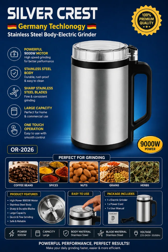 Silver Crest OR-2026 9000W Stainless Steel Electric Grinder